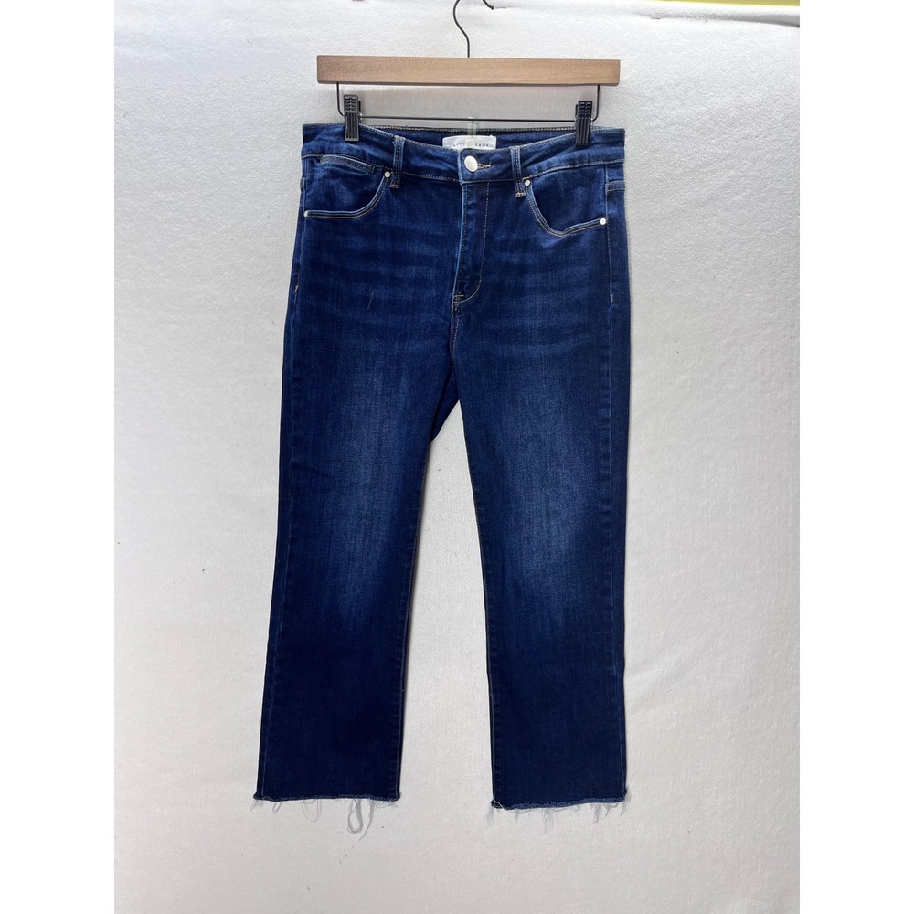 Risen Jeans Straight Leg Women 11/30 Dark Blue Stretch Raw Hem RDP5203CH 3358